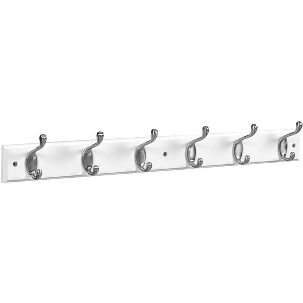 National Hardware 27 in. L Satin Nickel White Wood Rail Hook Rack S812990 Zoro